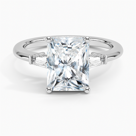 18K White Gold Adorned Tapered Baguette Three Stone Diamond Ring