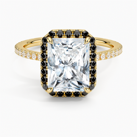 18K Yellow Gold Waverly Halo Diamond Ring with Black Diamond Accents
