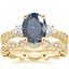 18K Yellow Gold Antique Scroll Three Stone Trellis Diamond Ring (1/3 ct. tw.) with Tiara Eternity Diamond Ring (1/4 ct. tw.)