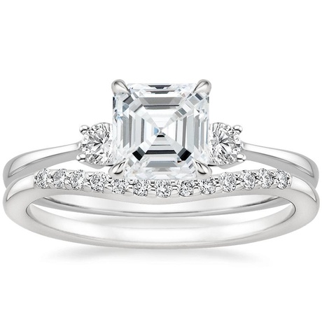 18K White Gold Selene Diamond Ring with Petite Curved Diamond Ring