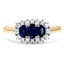 Custom Three Stone Sapphire and Diamond Halo Ring