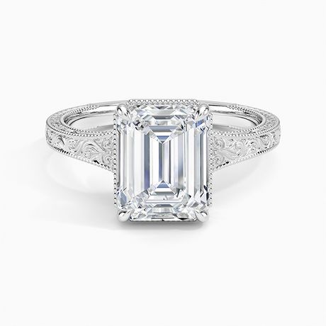 Platinum Tapered Elsie Engraved Solitaire Ring