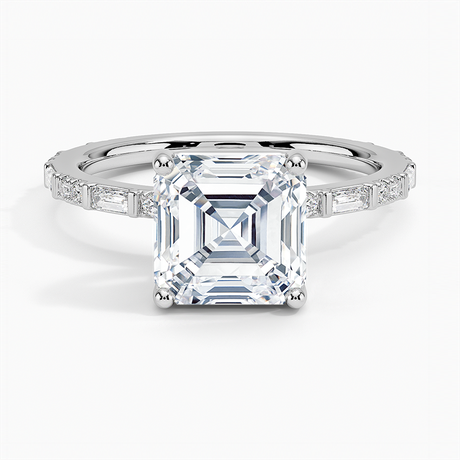 18K White Gold Luz Baguette and Round Diamond Ring