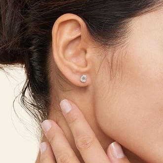 Four-Prong Emerald Diamond Stud Earrings in 18K White Gold