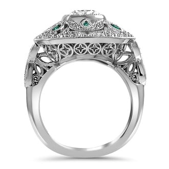 Custom Vintage-Inspired Diamond and Emerald Ring