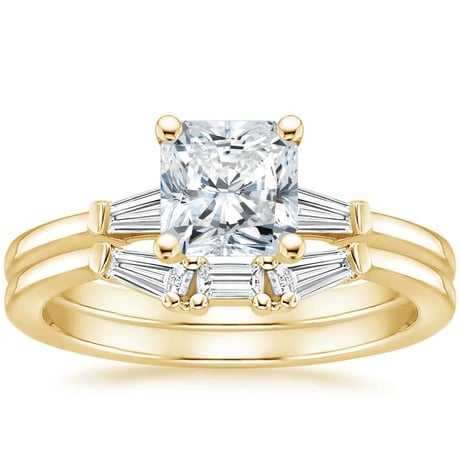 18K Yellow Gold Tapered Baguette Diamond Bridal Set
