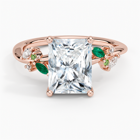 14K Rose Gold Arden Diamond Ring with Lab Emerald Accents