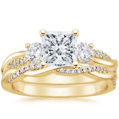 18K Yellow Gold Three Stone Petite Twisted Vine Diamond Bridal Set (1/2 ct. tw.)