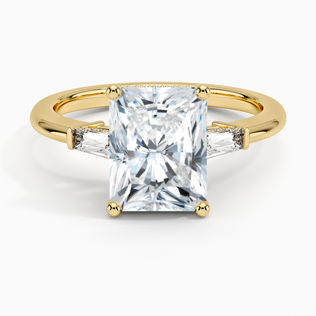 Tapered Baguette 3-Stone Diamond Engagement Ring with Hidden Halo