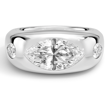 Platinum Sloane Flush Set Three Stone Diamond Dome Ring