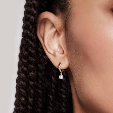 Cultured Pearl Drop Huggie Earrings (5mm)