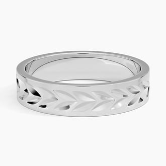 Engraved Wheat 5mm Wedding Ring in 18K White Gold