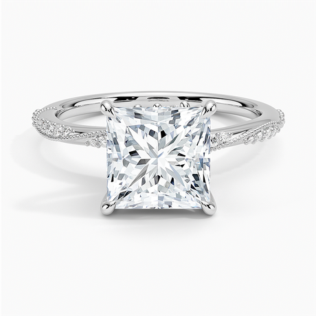 18K White Gold Camellia Hidden Accent 1.5mm Diamond Ring