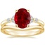 18K Yellow Gold Verbena Diamond Ring with Petite Curved Wedding Ring