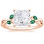 14K Rose Gold Willow Ring With Lab Emerald Accents, smalltop view