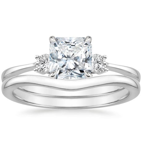 18K White Gold Selene Diamond Ring (1/10 ct. tw.) with Petite Curved Wedding Ring