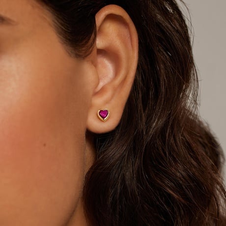 Heart Shaped Lab Pink Sapphire Bezel Stud Earrings