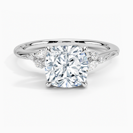 18K White Gold Camellia Milgrain Diamond Ring