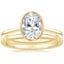 18K Yellow Gold Petite Luna Bezel Ring with Petite Comfort Fit Wedding Ring