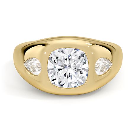 18K Yellow Gold Sloane Flush Set Three Stone Diamond Dome Ring