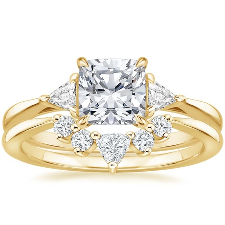 18K Yellow Gold Trillion Three Stone Diamond Engagement Ring with Hadley Contoured Diamond Ring