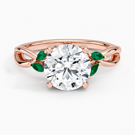 14K Rose Gold Willow Ring With Lab Emerald Accents