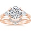 14K Rose Gold Luxe Trillion Cut Three Stone Diamond Ring with Lunette Diamond Ring