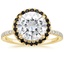 18K Yellow Gold Waverly Halo Diamond Ring with Black Diamond Accents, smalltop view
