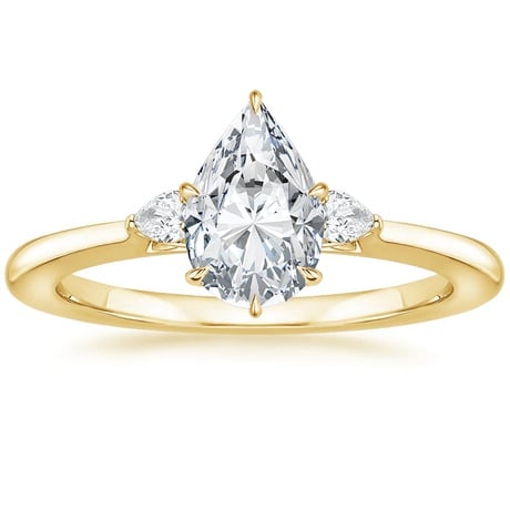 18K Yellow Gold Perfect Fit Three Stone Pear Diamond Ring with Luxe Ballad Diamond Ring