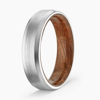 Maple Burl Wood Satin Finish 6mm Wedding Ring in 18K White Gold