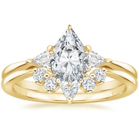 18K Yellow Gold Trillion Three Stone Diamond Engagement Ring with Hadley Contoured Diamond Ring