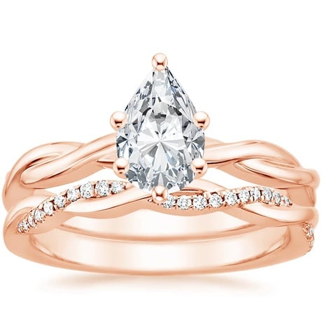14K Rose Gold Twisted Vine Ring with Petite Twisted Vine Diamond Ring (1/8 ct. tw.)