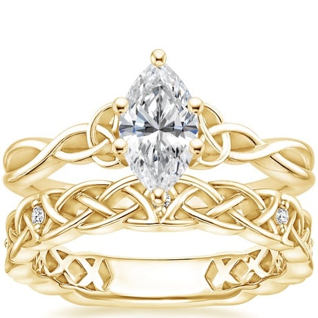 18K Yellow Gold Entwined Celtic Love Knot Ring with Celtic Knot Diamond Ring