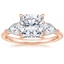 14K Rose Gold Luxe Opera Three Stone Diamond Ring, smalltop view