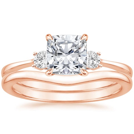 14K Rose Gold Selene Diamond Ring (1/10 ct. tw.) with Petite Curved Wedding Ring