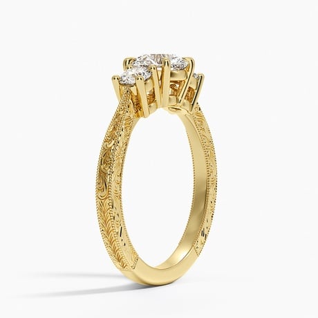 18K Yellow Gold Elsie Three Stone Engraved Diamond Ring (1/3 ct. tw.)