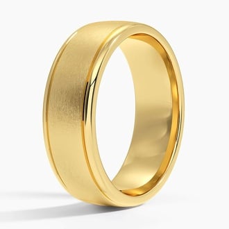 Beveled Edge Matte with Grooves 7mm Wedding Ring in 18K Yellow Gold