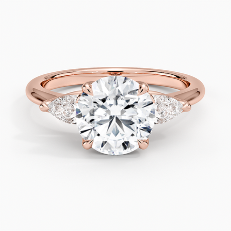 14K Rose Gold Fleur Three Stone Diamond Ring