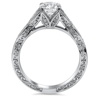 Custom Ornate Leaf and Vintage Scroll Diamond Ring