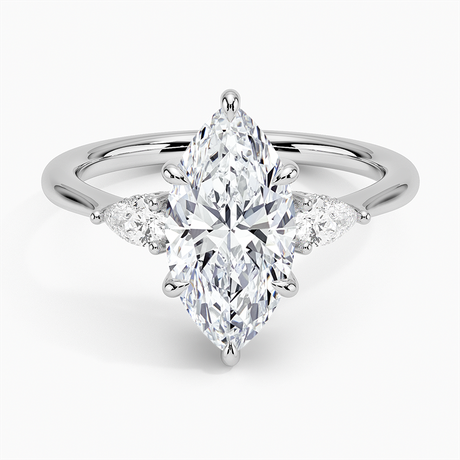 18K White Gold Adorned Petite Opera Three Stone Diamond Ring