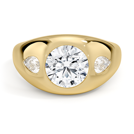 18K Yellow Gold Sloane Flush Set Three Stone Diamond Dome Ring