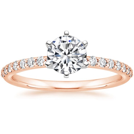 14K Rose Gold Six Prong Petite Shared Prong Diamond Bridal Set