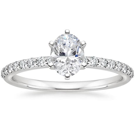 18K White Gold Six Prong Petite Shared Prong Diamond Bridal Set