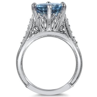 Custom Embellished Aquamarine Ring with Decorative Crown