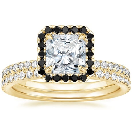 18K Yellow Gold Waverly Diamond Ring with Black Diamond Accents with Luxe Ballad Diamond Ring