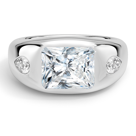 18K White Gold Sloane Flush Set Three Stone Diamond Dome Ring