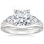 Platinum Luxe Opera Three Stone Diamond Ring with Petite Curved Wedding Ring