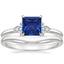 18K White Gold Fiore Diamond Ring with Petite Curved Wedding Ring