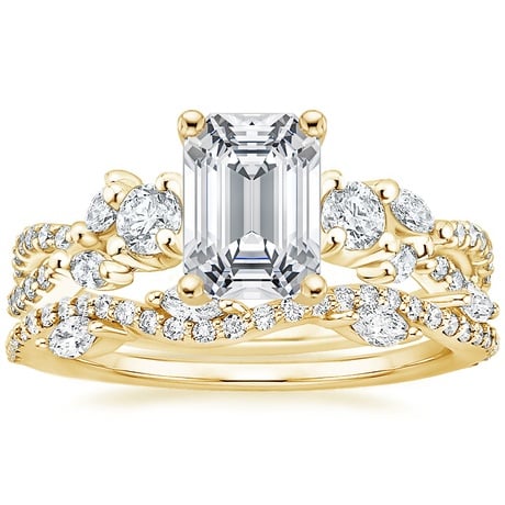 18K Yellow Gold Three Stone Luxe Willow Diamond Ring with Luxe Winding Willow Diamond Ring
