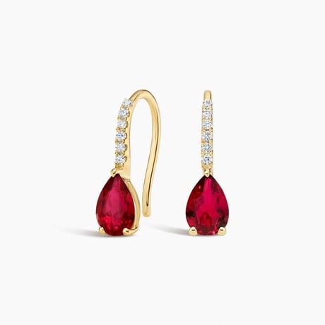 Pear Lab Ruby and Diamond Birthstone French Hook Earrings